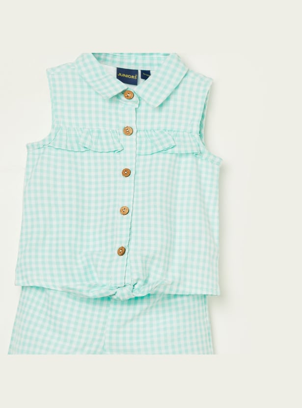 JUNIORS Girls Checked Top with Shorts Set