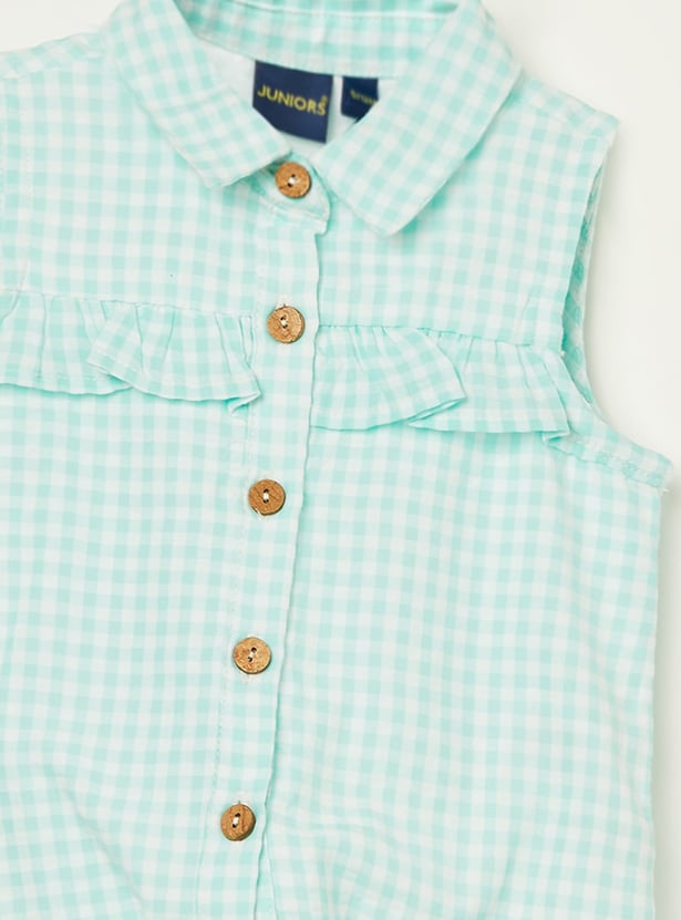 JUNIORS Girls Checked Top with Shorts Set