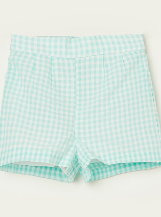 JUNIORS Girls Checked Top with Shorts Set