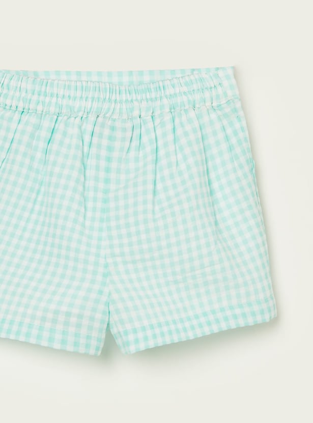 JUNIORS Girls Checked Top with Shorts Set