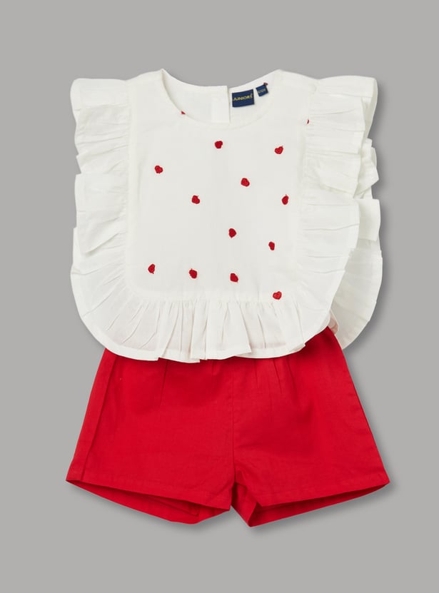 JUNIORS Embroidered Top with Shorts Set