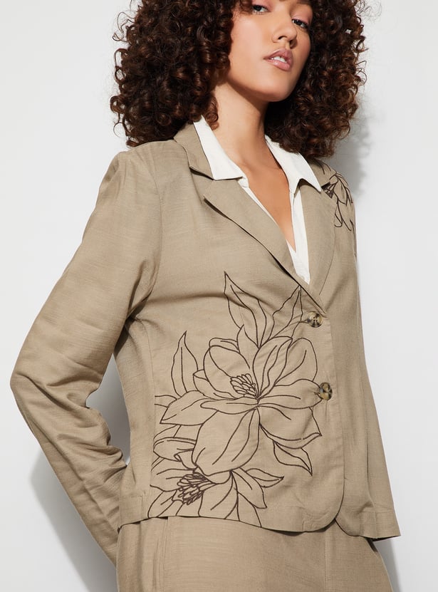 CODE Floral Print Single Breasted Blazer