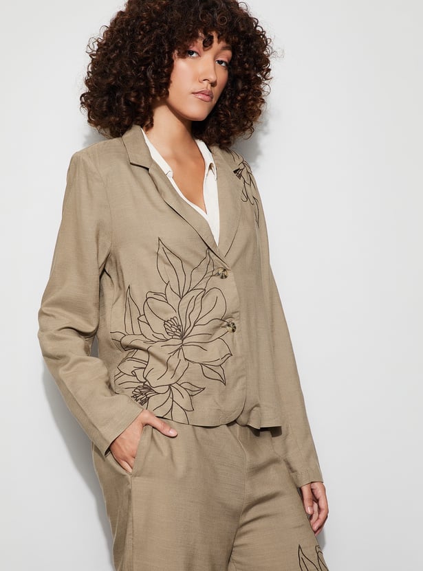 CODE Floral Print Single Breasted Blazer