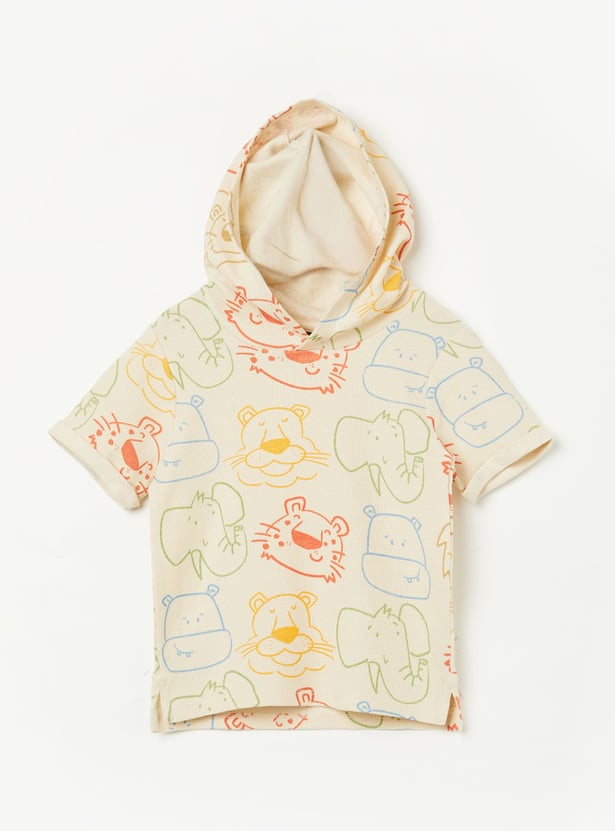 JUNIORS Boys Animal Print Hooded T-shirt