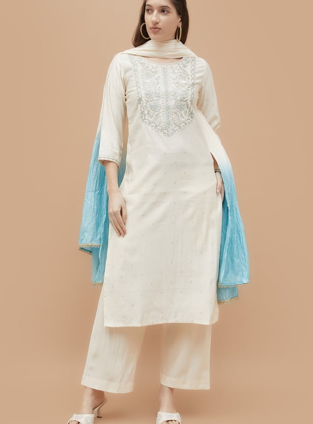MELANGE Embroidered Straight Kurta Set