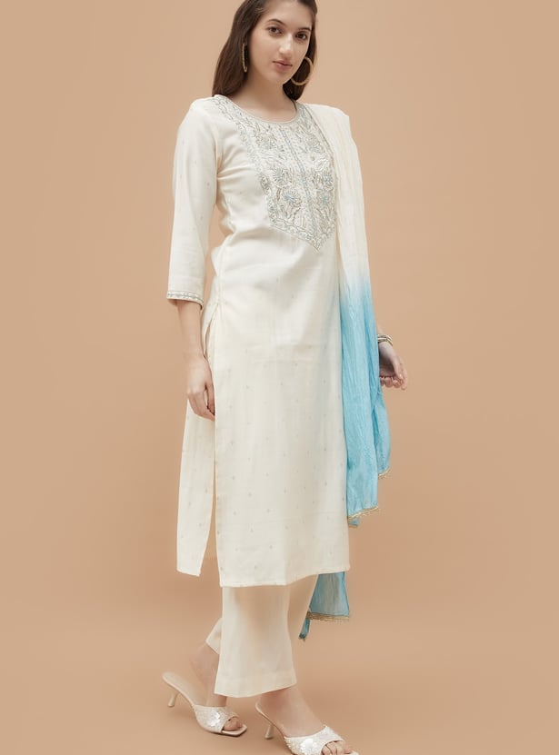 MELANGE Embroidered Straight Kurta Set