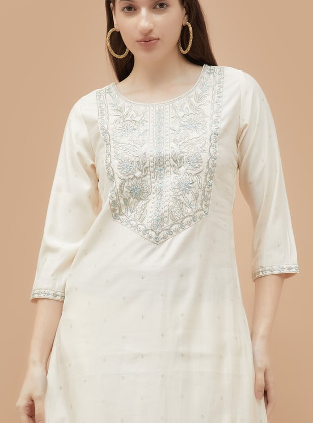 MELANGE Embroidered Straight Kurta Set