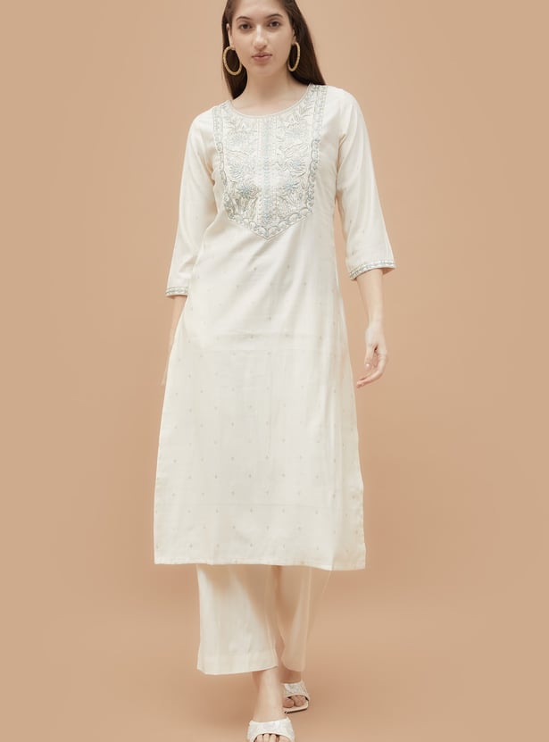 MELANGE Embroidered Straight Kurta Set
