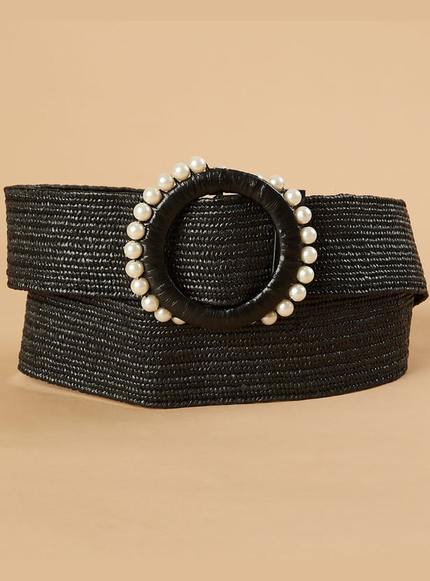GINGER Braided Belt with Pearl Buckle