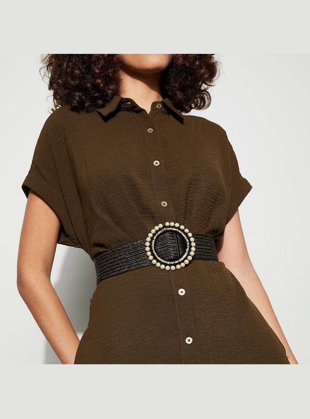 GINGER Braided Belt with Pearl Buckle