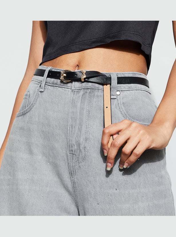 GINGER Slim Belt with Bow Motif Buckle