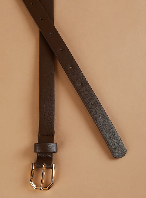 GINGER Solid Slim Belt with Geometric Buckle