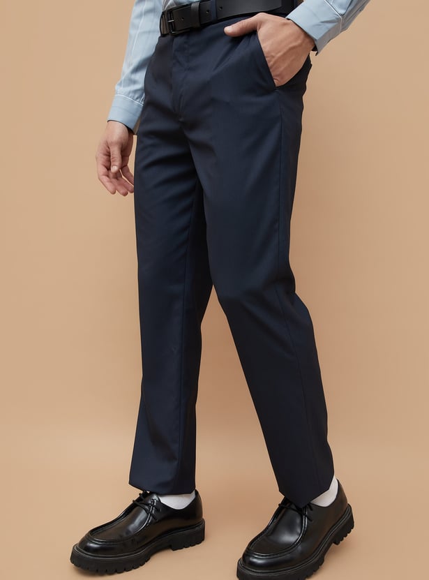 CODE Solid Regular Fit Formal Trousers