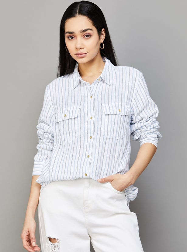 AMERICAN EAGLE Striped Shirt with Double Pockets
