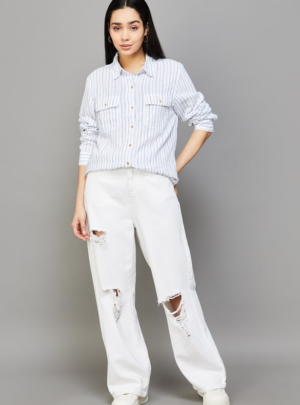 AMERICAN EAGLE Striped Shirt with Double Pockets