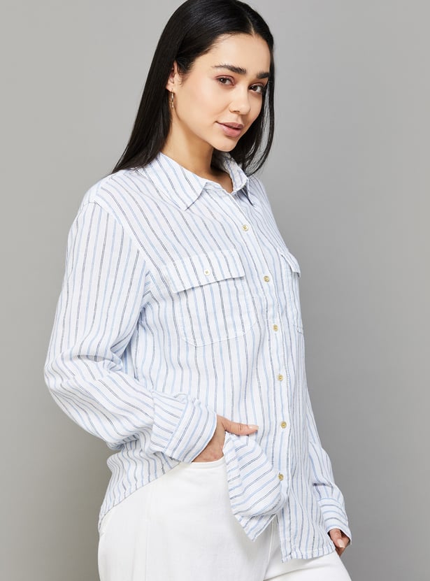 AMERICAN EAGLE Striped Shirt with Double Pockets