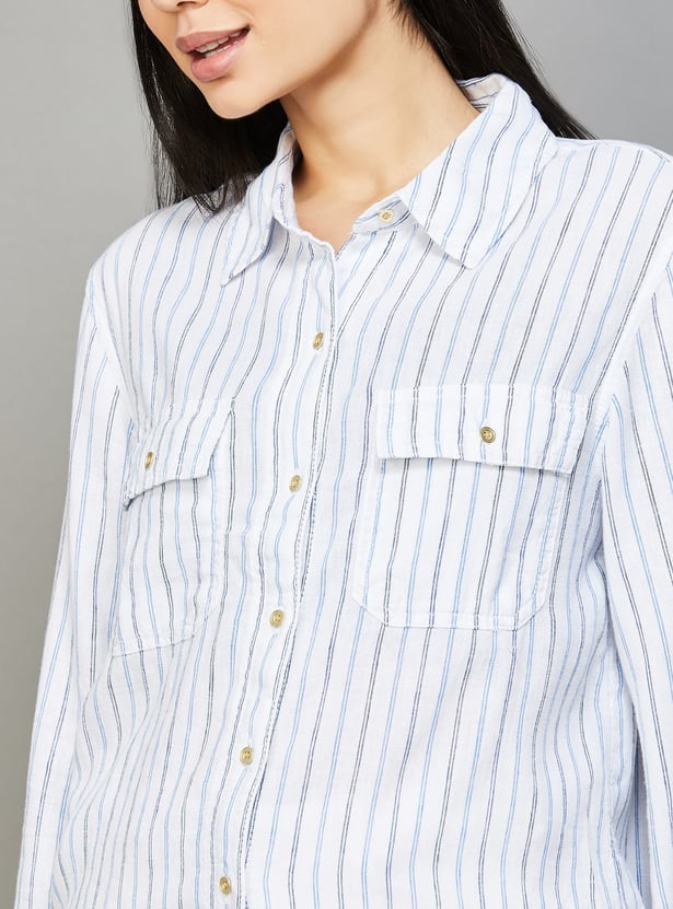 AMERICAN EAGLE Striped Shirt with Double Pockets