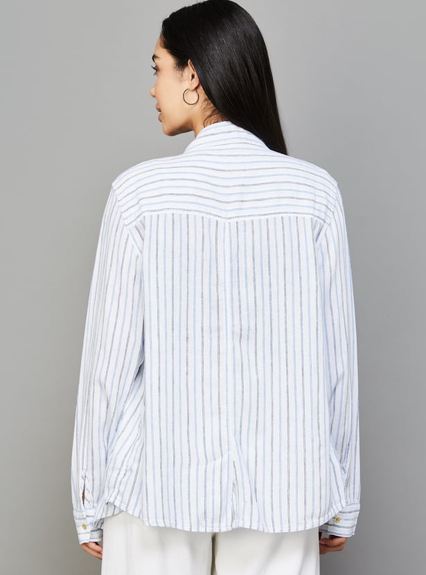 AMERICAN EAGLE Striped Shirt with Double Pockets