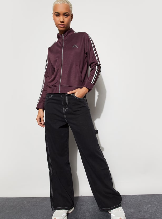 KAPPA Striped Panel Mock Collar Sports Jacket