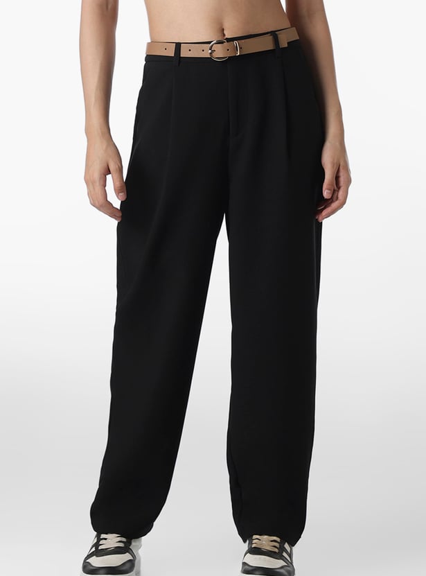 ONLY Solid Barrel Fit Trousers with Belt