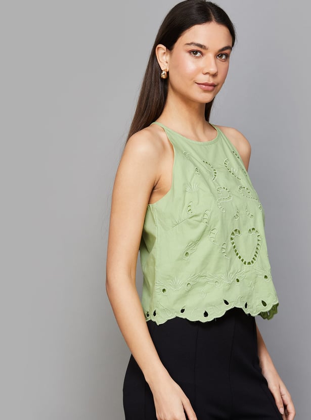 ONLY Cut-Out Embroidered Halter Neck Top