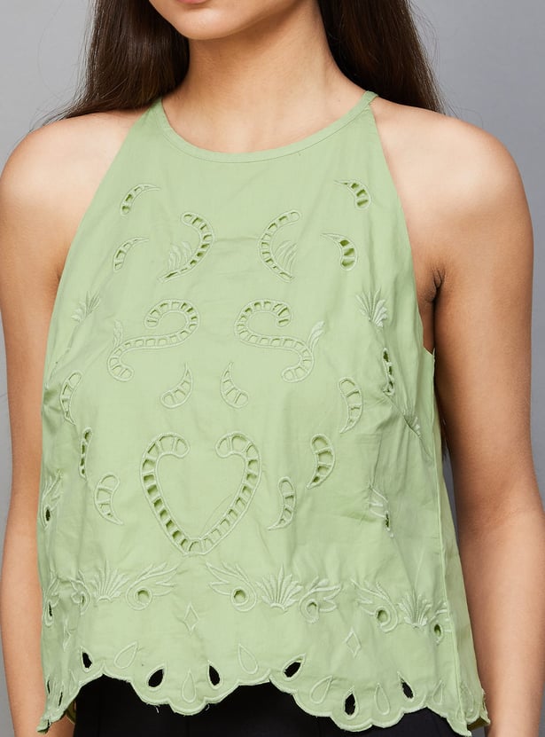 ONLY Cut-Out Embroidered Halter Neck Top