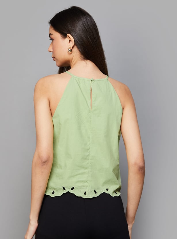 ONLY Cut-Out Embroidered Halter Neck Top