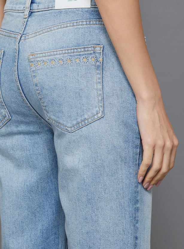 ONLY Embroidered Straight Fit Jeans