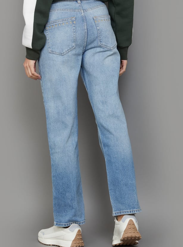ONLY Embroidered Straight Fit Jeans