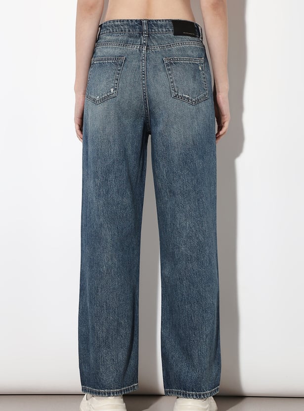 ONLY Distressed Embroidered Straight Fit Jeans