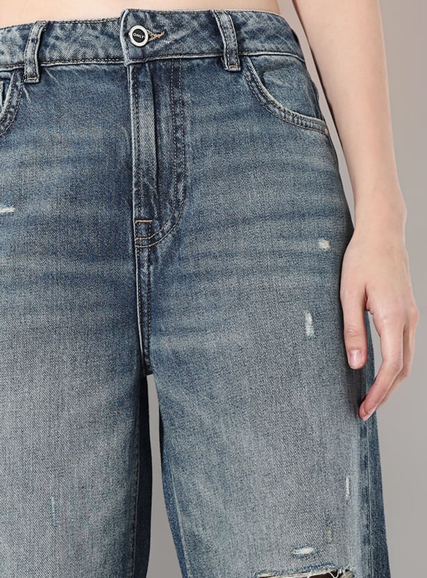 ONLY Distressed Embroidered Straight Fit Jeans