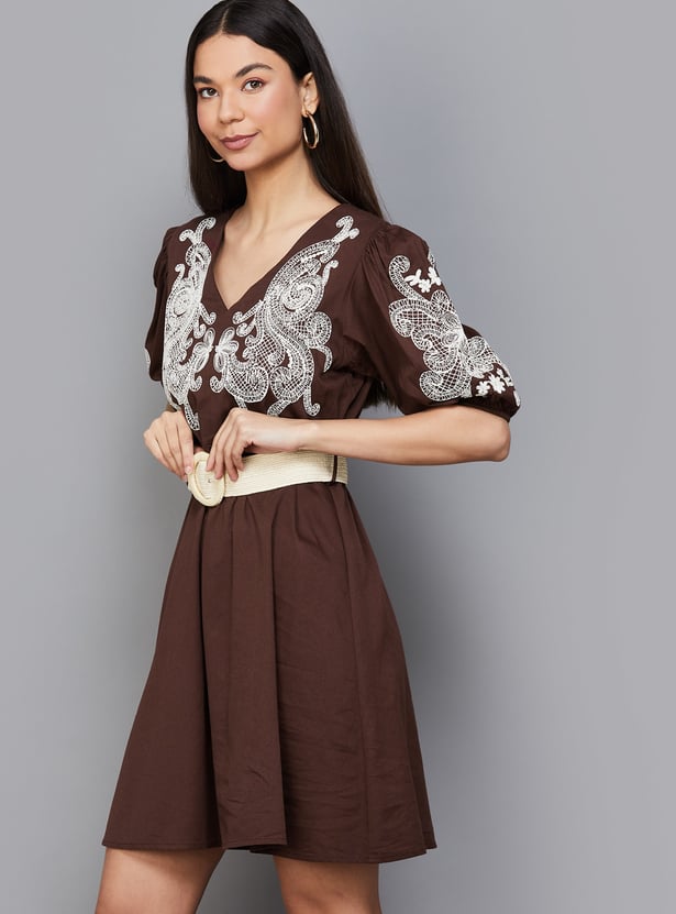 VERO MODA Embroidered Mini Dress with Belt