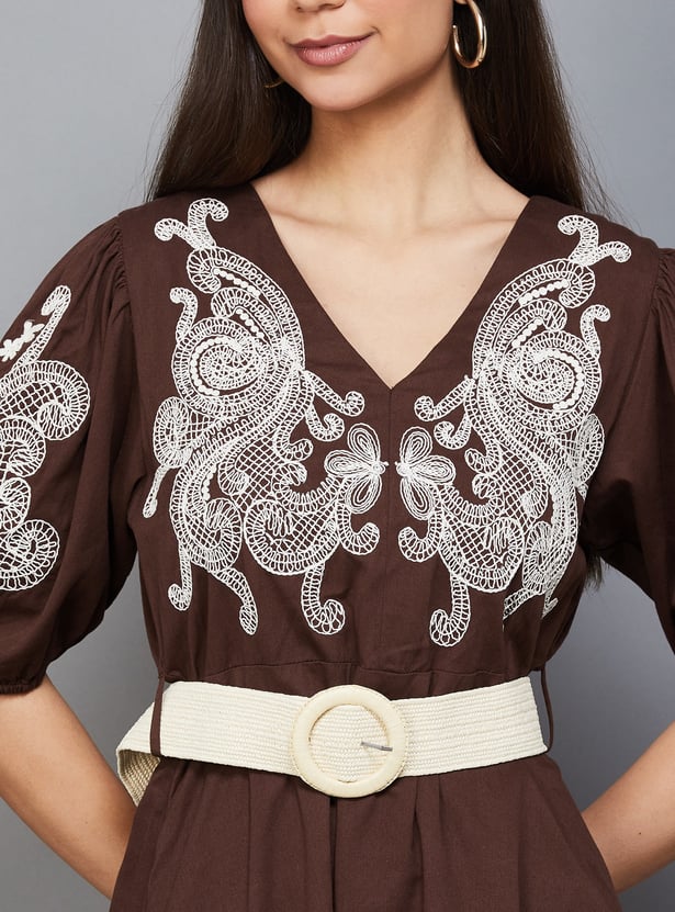 VERO MODA Embroidered Mini Dress with Belt