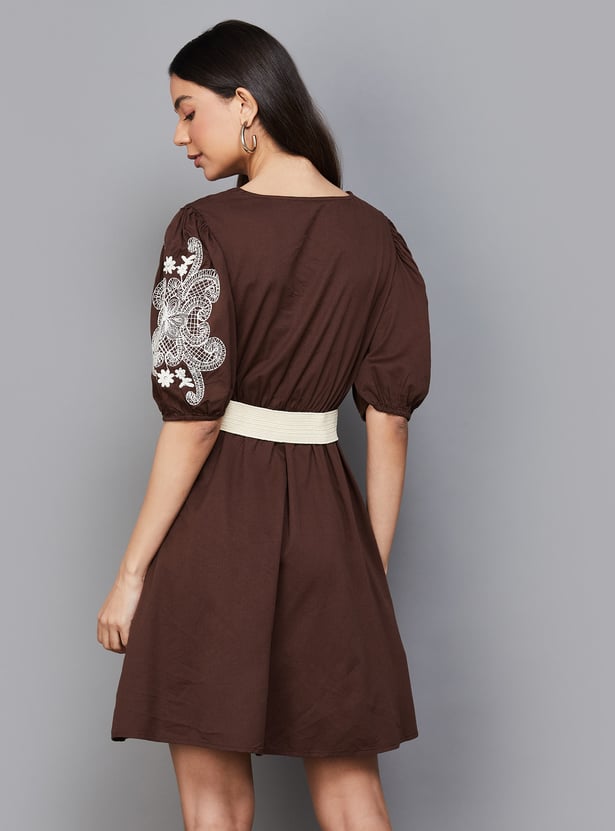 VERO MODA Embroidered Mini Dress with Belt