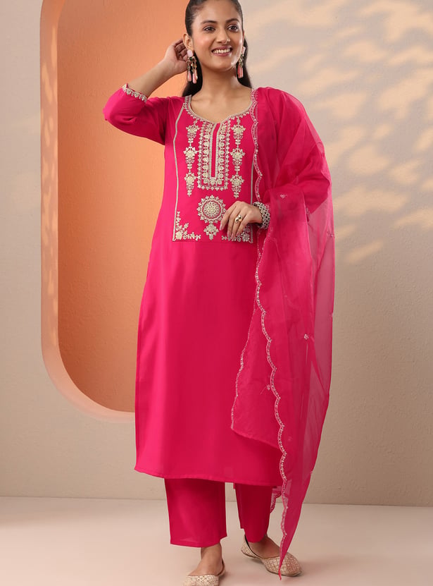 LIBAS Embroidered Straight Kurta Set