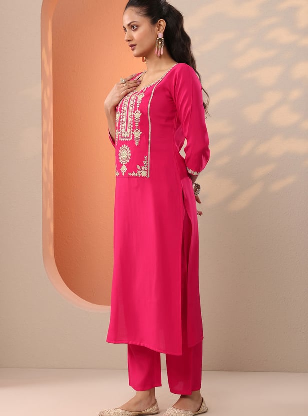 LIBAS Embroidered Straight Kurta Set