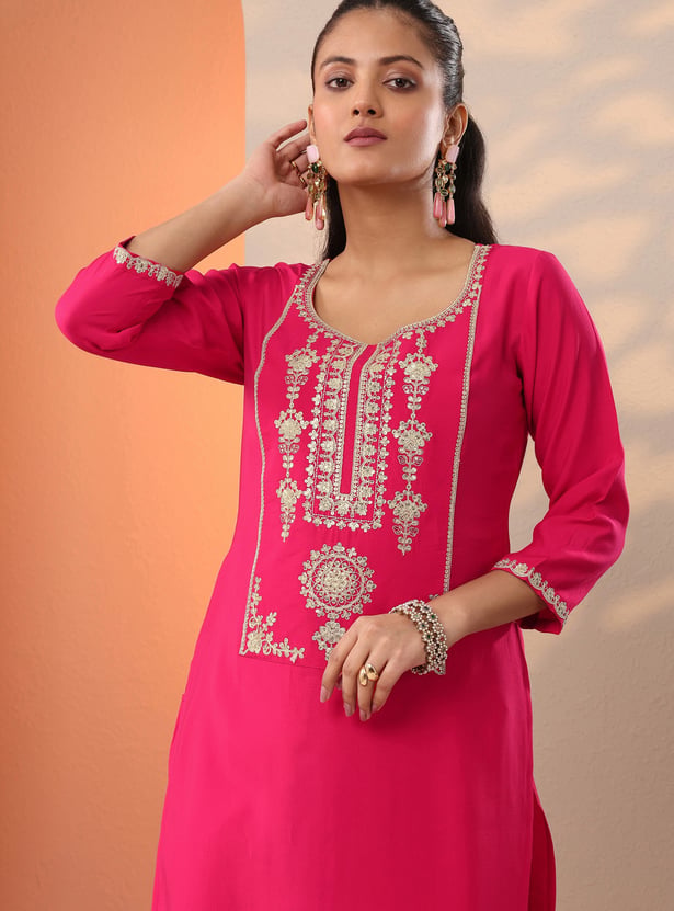 LIBAS Embroidered Straight Kurta Set