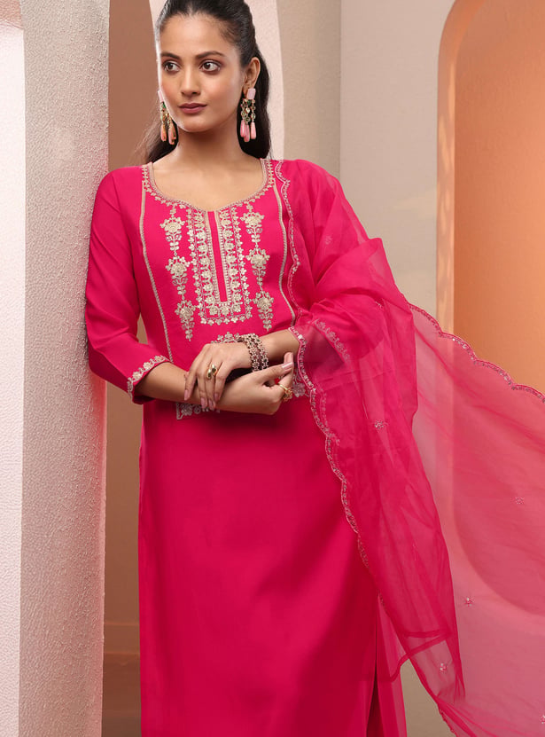 LIBAS Embroidered Straight Kurta Set