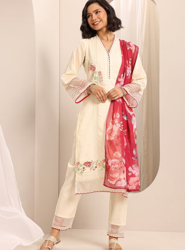 LIBAS Embroidered Straight Kurta Set