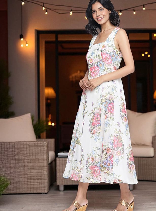 W Floral Print Flared Dress with Dupatta