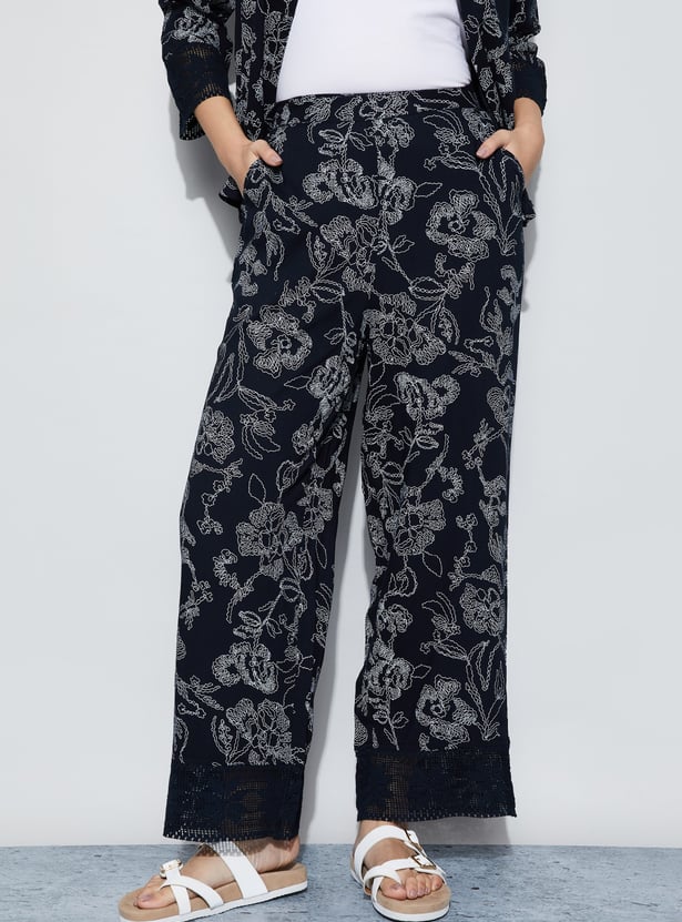 FAME FOREVER Floral Print Wide Leg Trousers