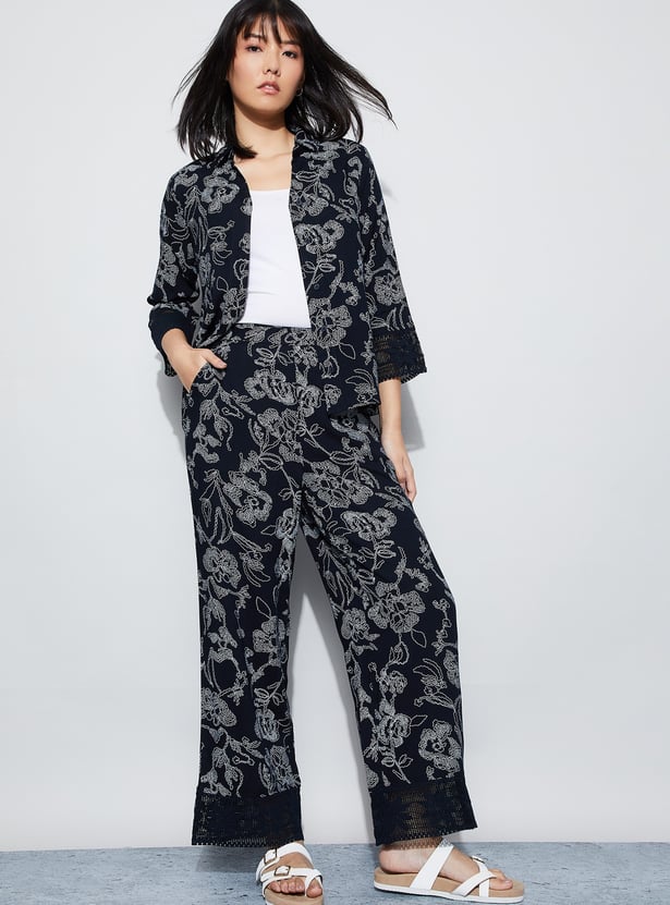 FAME FOREVER Floral Print Wide Leg Trousers
