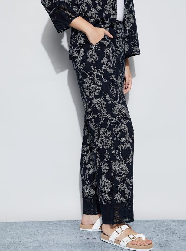 FAME FOREVER Floral Print Wide Leg Trousers