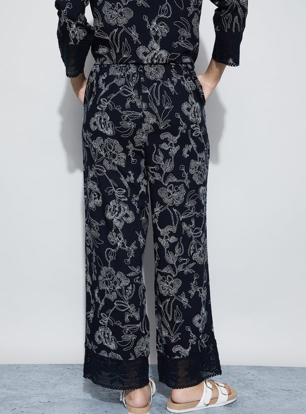 FAME FOREVER Floral Print Wide Leg Trousers
