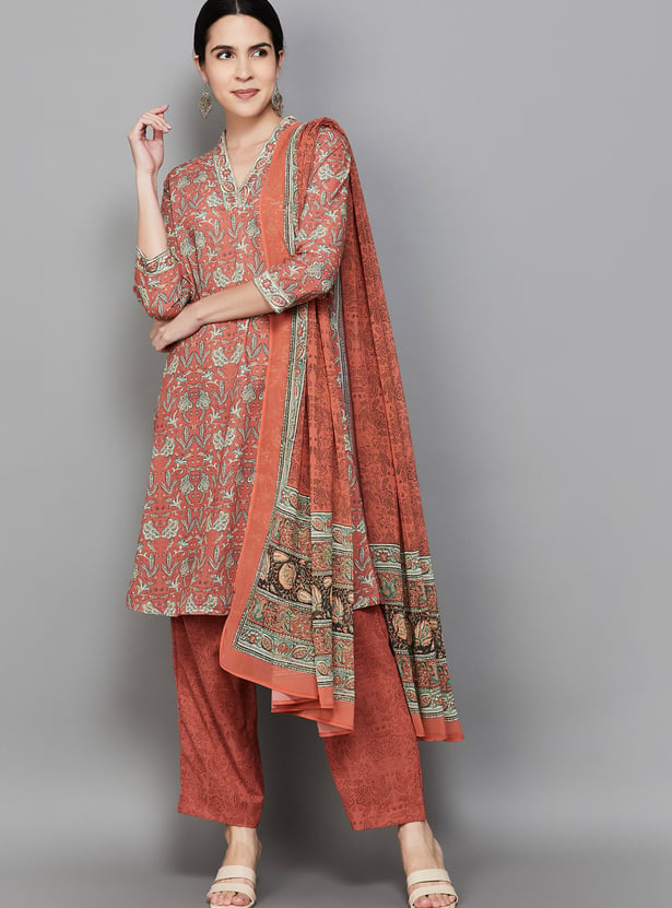 BIBA Floral Print Straight Kurta Set