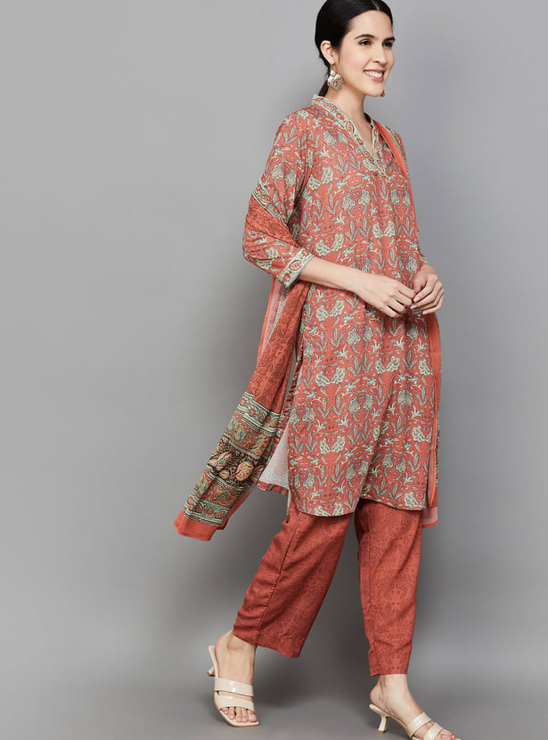 BIBA Floral Print Straight Kurta Set