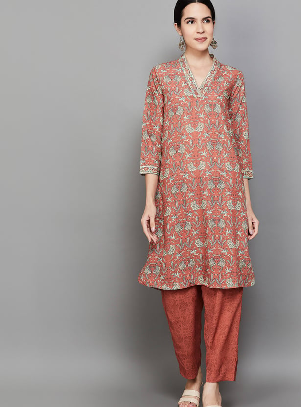 BIBA Floral Print Straight Kurta Set