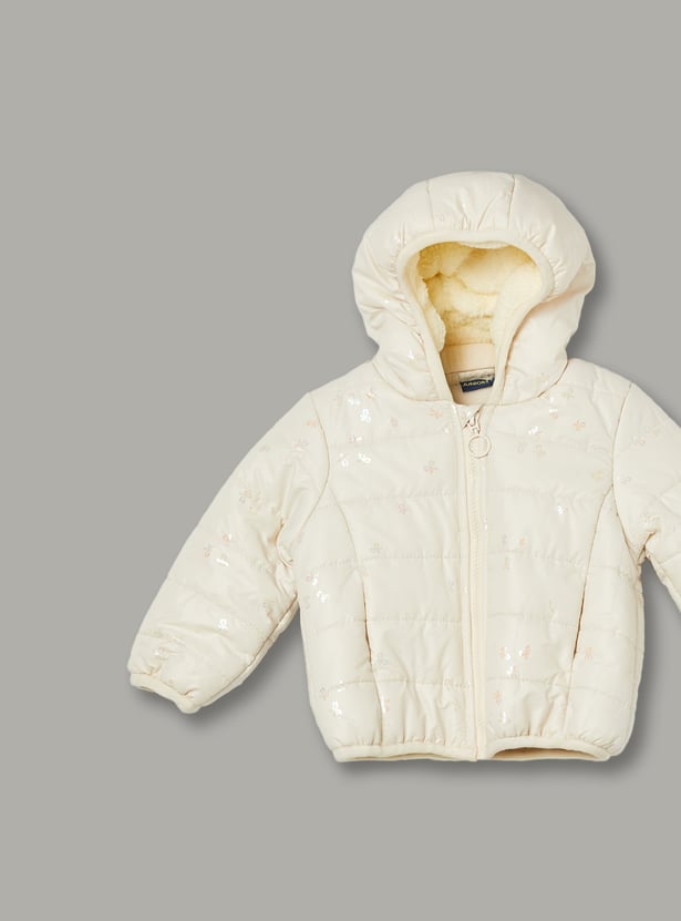 JUNIORS Girls Bow Print Padded Hooded Jacket