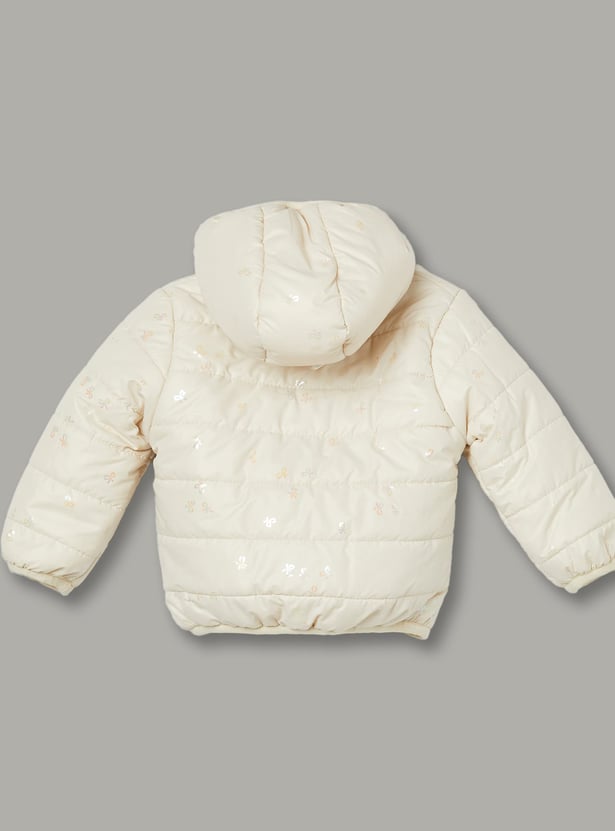 JUNIORS Girls Bow Print Padded Hooded Jacket