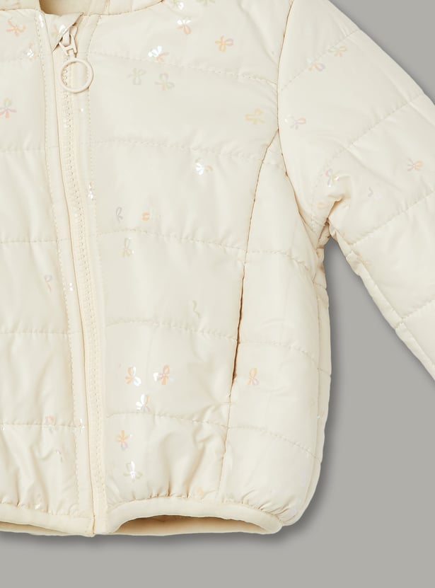 JUNIORS Girls Bow Print Padded Hooded Jacket